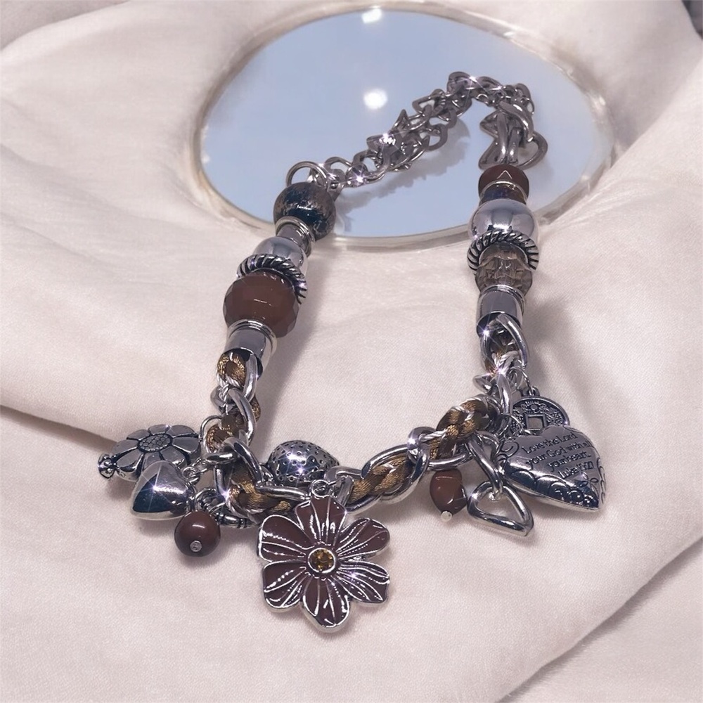 Silver and Brown Charm Bracelet